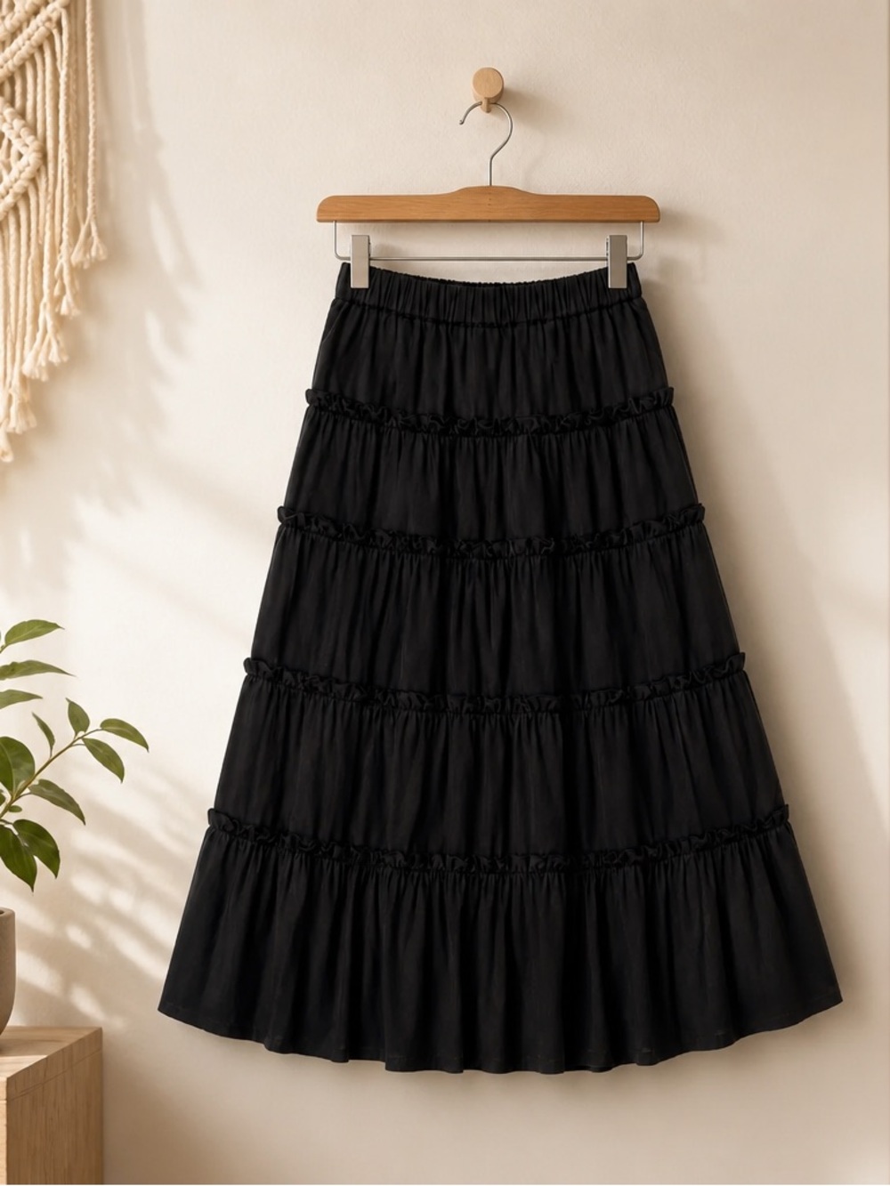 Sam & Jess Black Tiered‎ Maxi Skirt with Elastic Waist